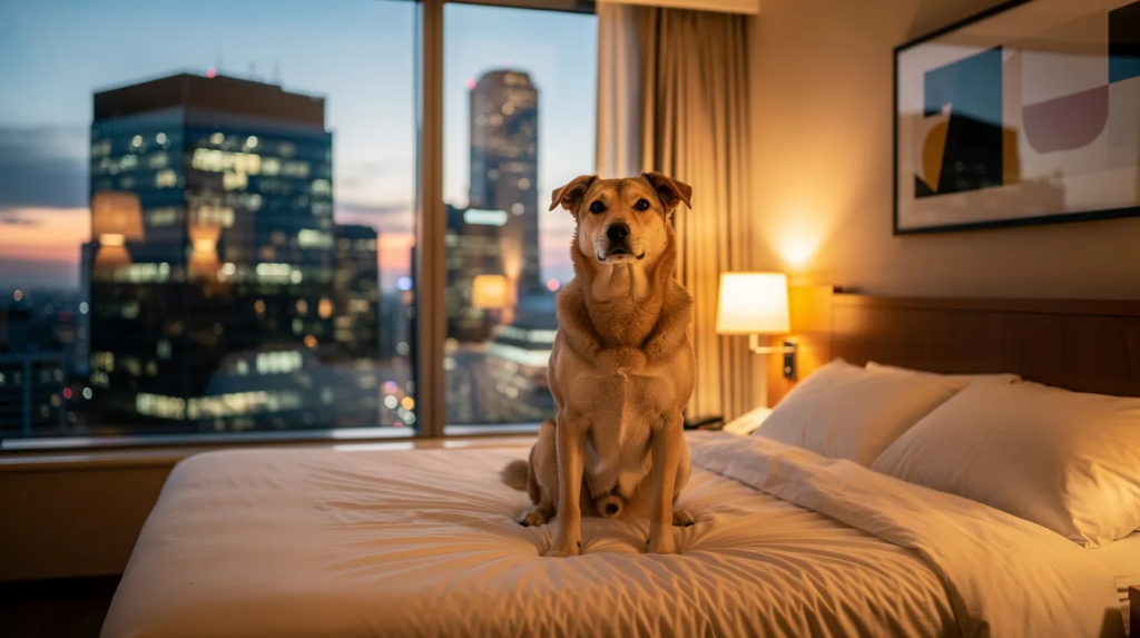 Dog training McCandless Township PA with dog in hotel room