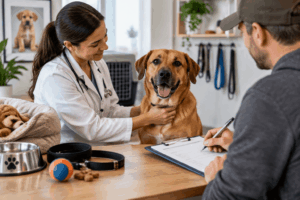 Dog training camp preparation with a veterinary checkup