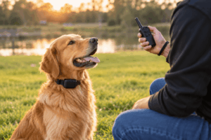 Beginner introducing an e-collar during obedience training