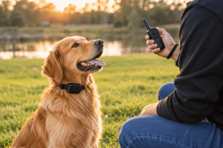 Beginner introducing an e-collar during obedience training
