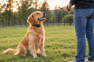 Trainer guiding a beginner through e-collar training