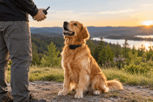 Dog owner learning proper e-collar placement and fit